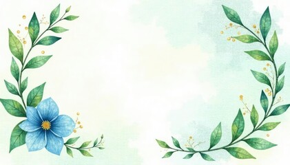 Soft watercolour greens and blues blending with leafy wreaths, botanicals, floral arrangements, foliage