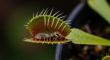 Capturing Moth with Venus Flytrap Predatory Plant in a Macro Shot