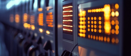 A row of backlit server racks glows in a dimly lit data center, epitomizing futuristic technology and the dynamic pulse of digital connectivity.