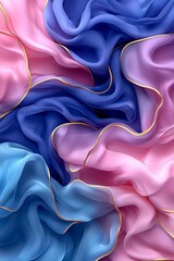 Fototapeta premium A close up of a pink and blue fabric with gold trim