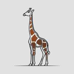 Obraz premium Elegant Giraffe Illustration, Brown and White, Modern Digital Art, Minimalist Background