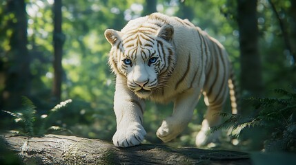 Majestic jungle scene with white tiger and blue eyes high resolution picture