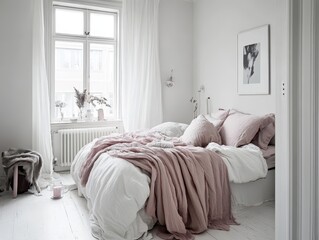 A cozy and bright bedroom with window and soft linens