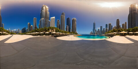 Full 360 degrees seamless spherical panorama HDRI equirectangular projection of An atmospheric urban street roads. Texture environment map for lighting and reflection source rendering 3d scenes.