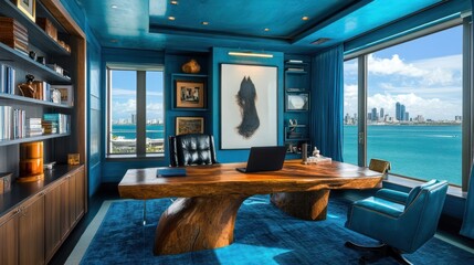 Modern office with ocean view