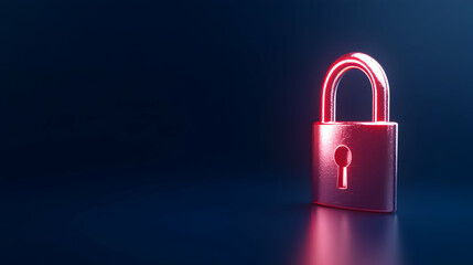 A modern padlock illuminated in red light against a dark background, symbolizing security and protection. Perfect for themes of privacy, safety, and technological advancements.