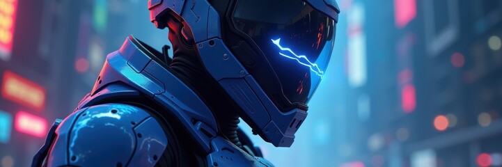 A futuristic humanoid robot in a neon-lit cityscape, showcasing advanced technology and vibrant colors, perfect for sci-fi themes in marketing and design.