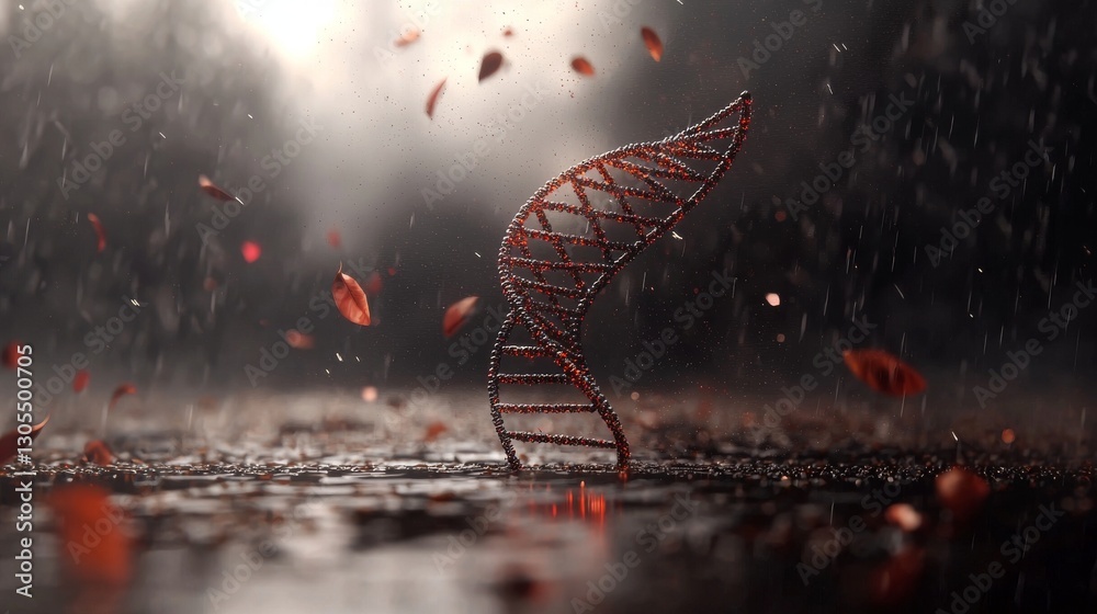 Poster a futuristic depiction of digital dna helix emanating from a microchip, encircled by binary code and