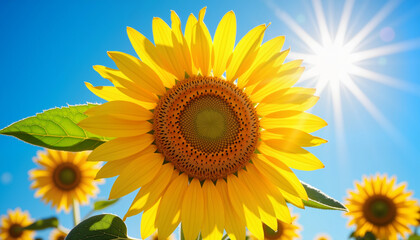 Obraz premium Vibrant sunflower blooming under sunny sky, celebration of nature
