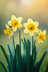 Obraz premium Beautiful yellow narcissus flowers blooming in spring sunlight 