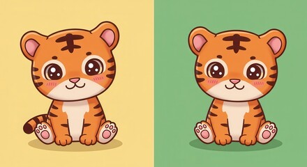 Obraz premium Cartoon Tiger Cub Illustration on Colorful Backgrounds for Children's Designs