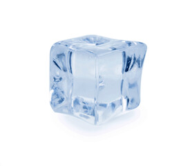 One crystal clear ice cube isolated on white