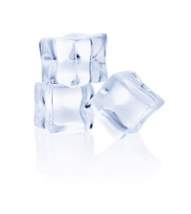 Crystal clear ice cubes isolated on white