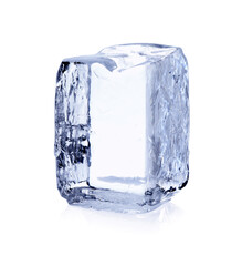 One block of clear ice isolated on white