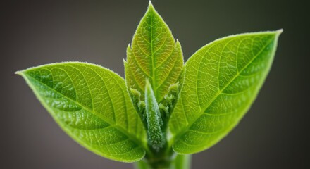 Obraz premium Close-up Growing Green Leaf Sprout Showcasing Springtime and New Life