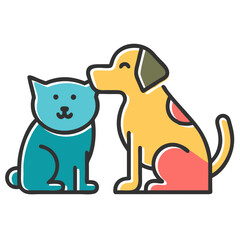 Obraz premium Colorful cat and dog sharing affection, friendship concept