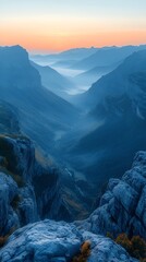 Fototapeta premium Inspirational Mountain Range Under Soft Morning Light with Motivational Quote Overlay