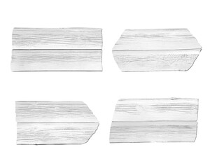 Wooden boards with space for design on white background, set