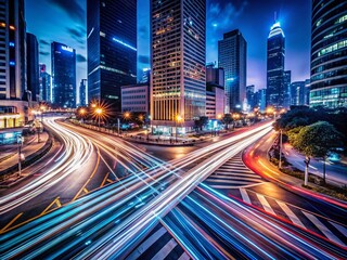 Fototapeta premium Long Exposure Light Trails at City Intersection - Night Photography