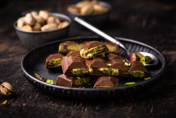 Dubai chocolate with kadayif pistachio filling