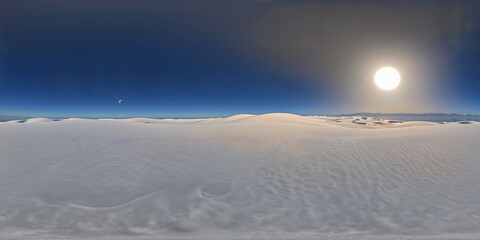 Full 360 degrees seamless spherical panorama HDRI equirectangular projection of blue sky under clouds. Texture environment map for lighting and reflection source rendering 3d scenes.