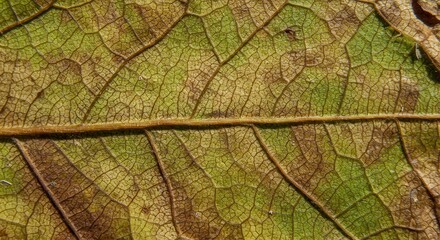 Obraz premium Close-up Leaf Detail Showing Green and Brown Veins and Texture