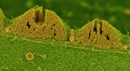Close-up of Plant Surface Showing Cellular Structures in Vibrant Green and Yellow