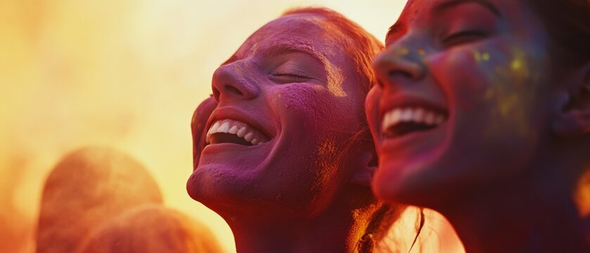 Joyous faces painted in vibrant hues celebrate the exuberance and spirit of a lively, colorful festival.