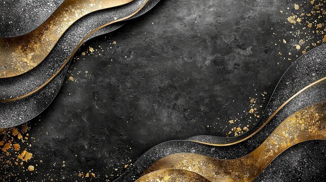 a black and gold background with wavy lines