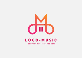 Music logo concept with two musical notes in an M letter shape.