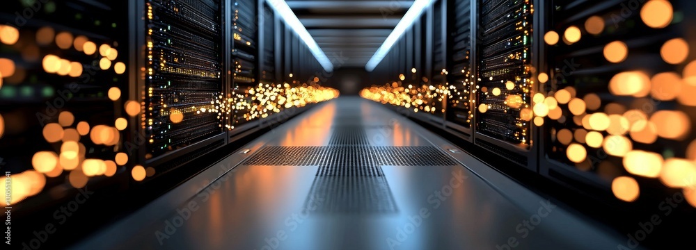 Poster a 3d rendering of a server rack security room in a data center, featuring information technology and