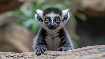 Fototapeta premium A small lemur sitting on top of a tree branch