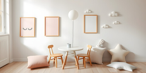 Minimalist Scandinavian Children's Room with Soft Pastel Decor