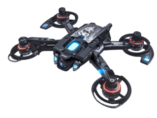 PNG of A sleek, futuristic drone with LED lights and a striking design, showcasing advanced technology and innovation.