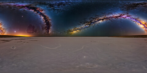 Full 360 degrees seamless spherical panorama HDRI equirectangular projection of night sky with glittering stars. Texture environment map for lighting and reflection source rendering 3d scenes.