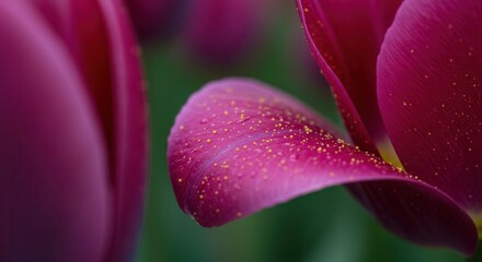 Close-up of Purple Tulip Petals Covered in Pollen with Soft Background