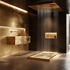 Stately black marble bathroom with dual shower modern sink setup high resolution picture