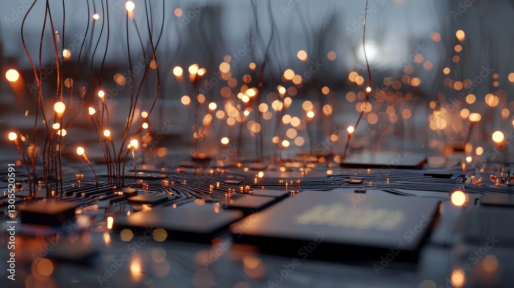 Poster advanced technology conceptual background featuring computing processor, cpu, microchip and electron