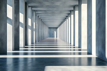 Fototapeta premium Empty modern architectural corridor with concrete columns and daylight