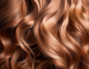 Fototapeta premium Beautiful long wavy hair in warm copper tones shining under bright light