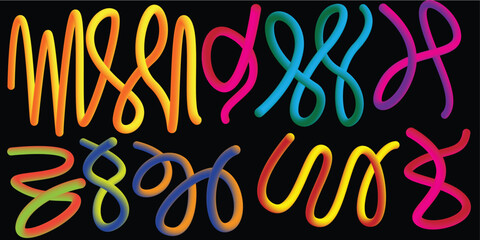 Colorful Gradient Lines in a Fluid Motion Against a Mysterious Black Digital Canvas