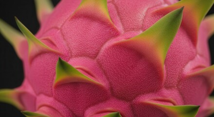 Obraz premium Close-up of Dragon Fruit with Pink Skin and Green Spikes Detail