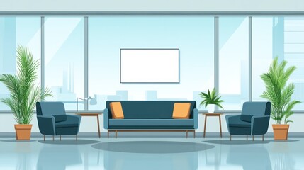 Modern office lounge area with city view. Possible use Stock photo for interior design inspiration