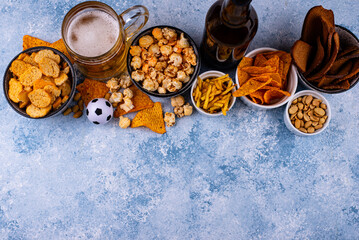 Beer and different snacks for Superbowl or football party