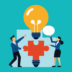Collaborative Idea Building: Lightbulb Puzzle Vector