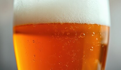 Close-Up of Golden Craft Beer with Foamy Head in a Clear Glass