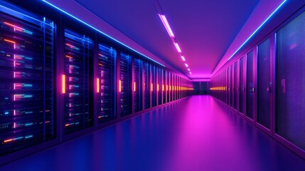 Fototapeta premium Futuristic data center with neon lights.