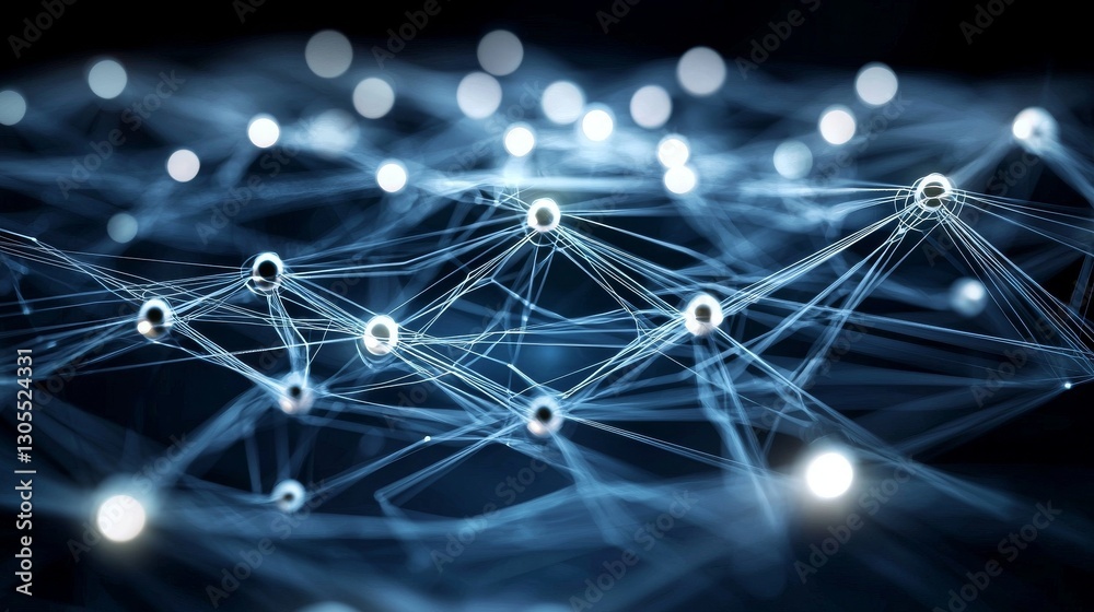 Poster conceptual background of communication and technology networks represented by moving lines and dots