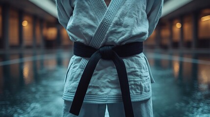 Karateka with Black Belt, Indoor Pool
