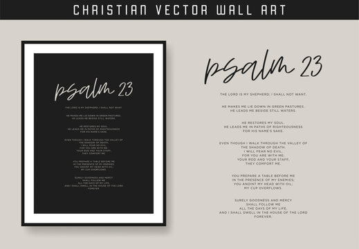 Psalm 23 Lord is my shepherd. Christian scripture motivation poster and inspirational wall art. Bible verse. Christian quote for inspiration. Vector illustration